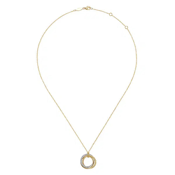 14K Yellow-White Gold Bujukan Diamond Interlocking Circles Pendant Necklace