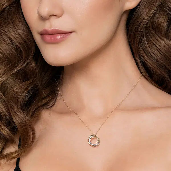 14K Yellow-White Gold Bujukan Diamond Interlocking Circles Pendant Necklace
