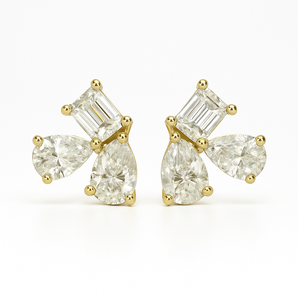 18K Yellow Gold Fancy Cut Diamond Stud Earrings-E11077DI