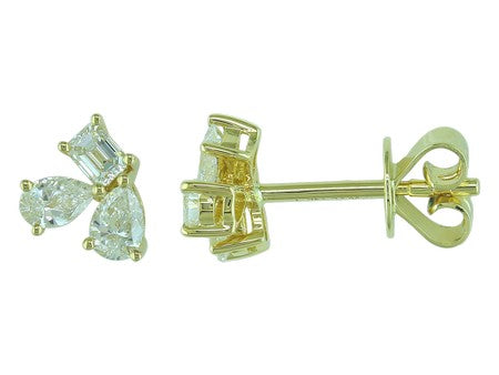 18K Yellow Gold Fancy Cut Diamond Stud Earrings-E11077DI
