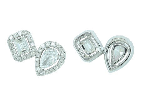 18K White Gold Octagon and Pear Cut Diamond Stud Earrings