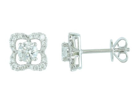18K White Gold Round Brilliant Diamond Clover Stud Earrings