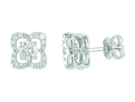 18K White Gold Round Brilliant Diamond Clover Stud Earrings