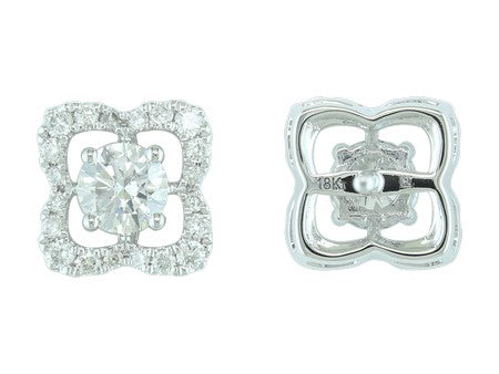 18K White Gold Round Brilliant Diamond Clover Stud Earrings