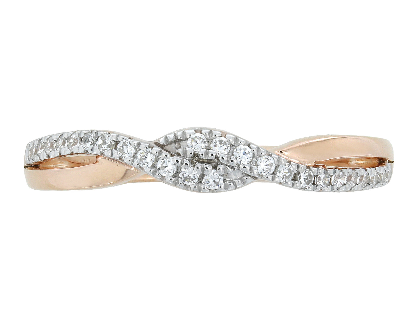 14K White and Rose Gold Twisted Diamond Ring