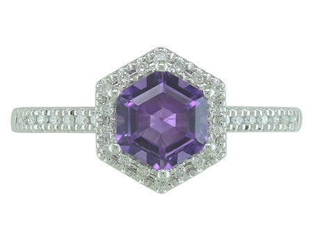 14K Gold Birthstone and Diamond Ring White/Yellow/Rose Gold