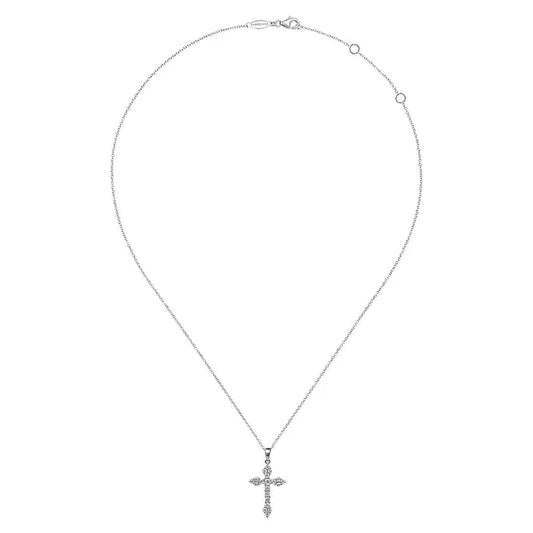14K White Gold Diamond Cross Pendant Necklace