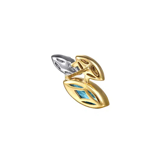 14K White and Yellow Gold Diamond and Marquise Blue Topaz Stud Earrings