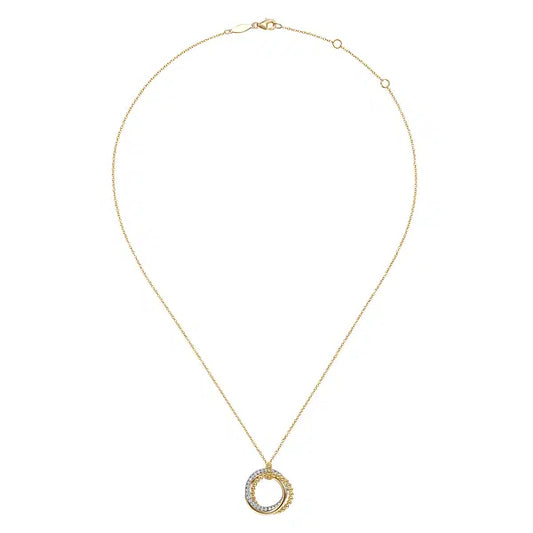 14K Yellow-White Gold Bujukan Diamond Interlocking Circles Pendant Necklace