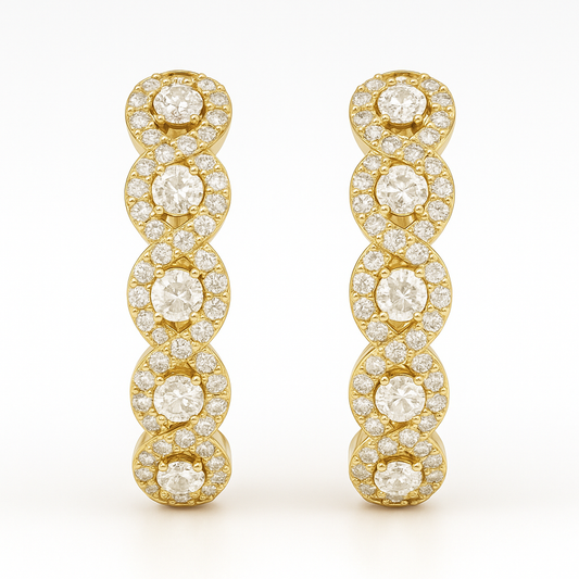 18K Gold Diamond Hoop Earrings White/Yellow