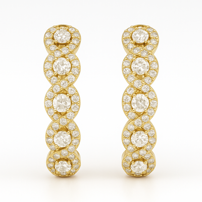 18K Gold Diamond Hoop Earrings White/Yellow