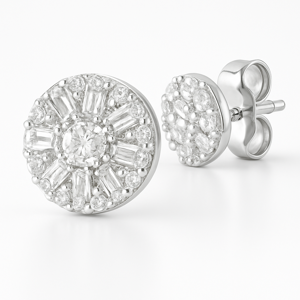 18K White Gold Halo Set Diamond Earrings