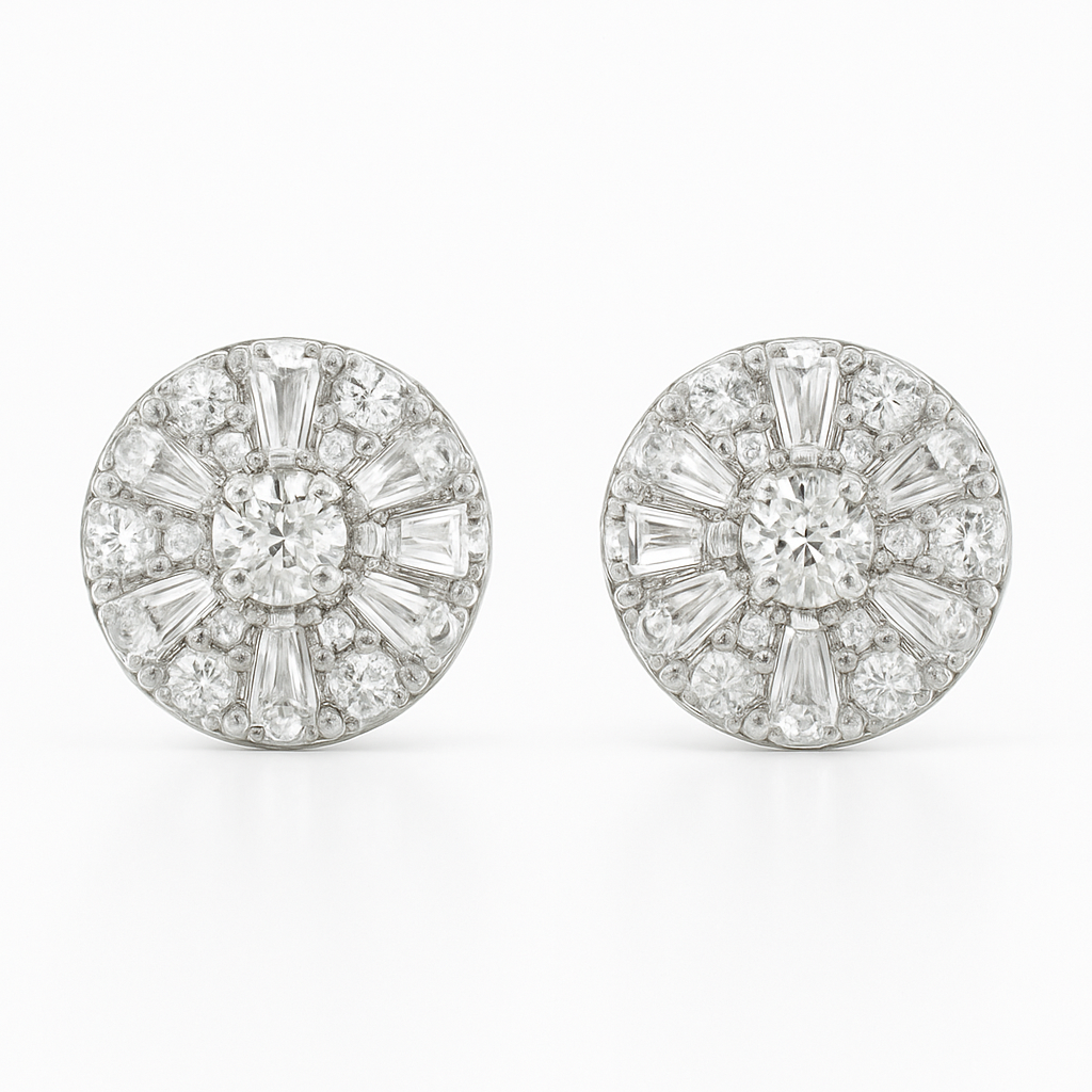 18K White Gold Halo Set Diamond Earrings