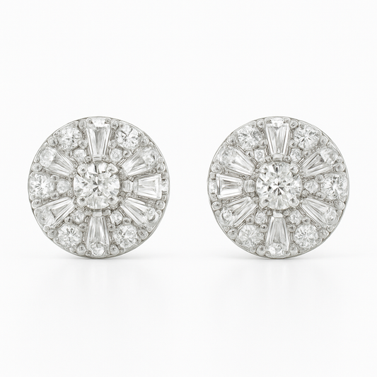 18K White Gold Halo Set Diamond Earrings