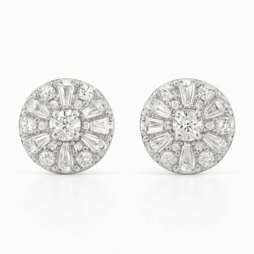 18K White Gold Halo Set Diamond Earrings