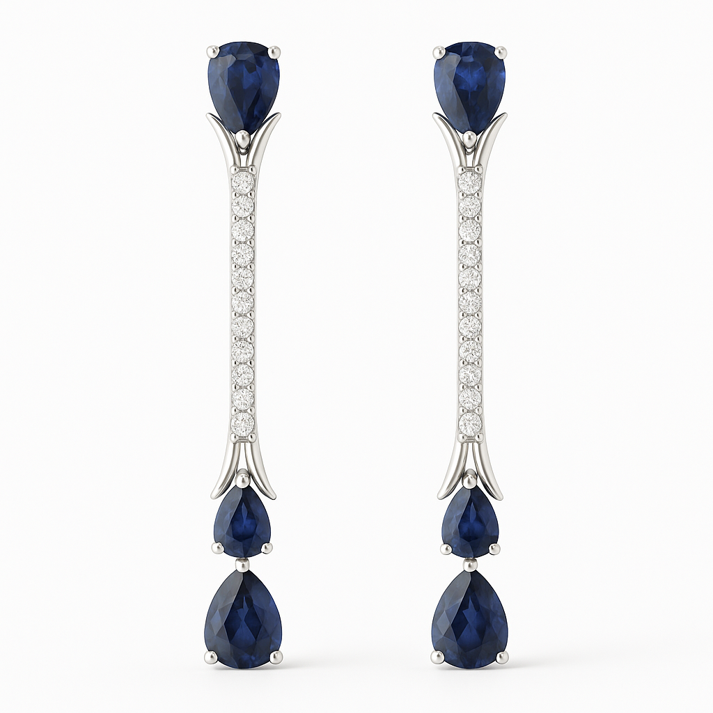 18K White Gold Tear Drop Sapphire Dangle Earrings