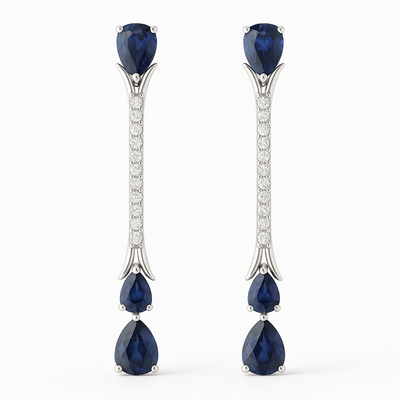 18K White Gold Tear Drop Sapphire Dangle Earrings