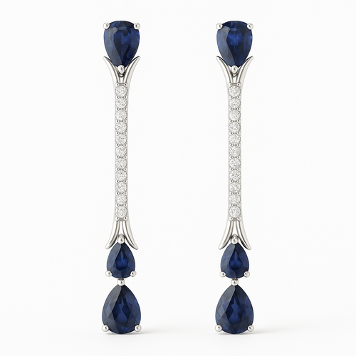 18K White Gold Tear Drop Sapphire Dangle Earrings
