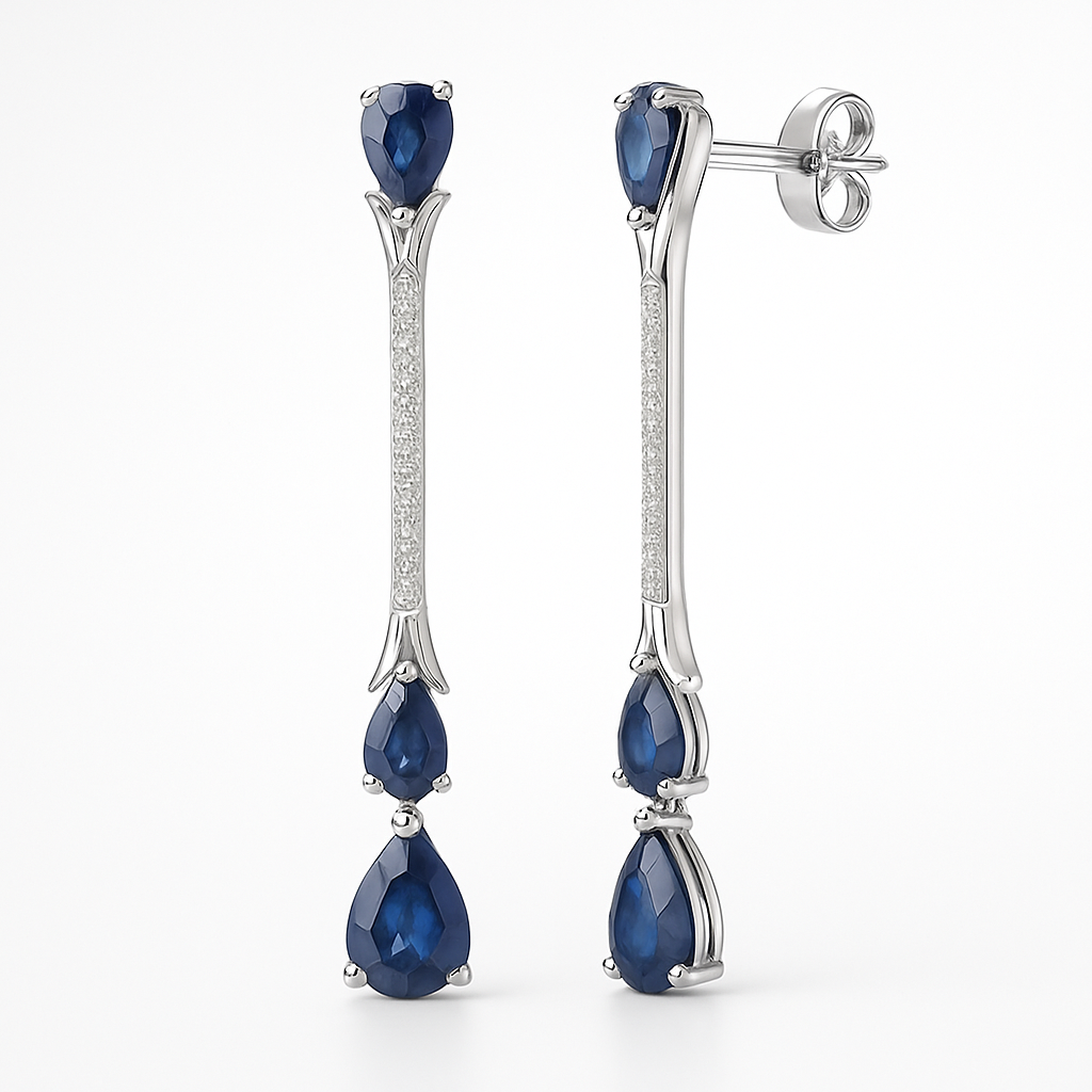 18K White Gold Tear Drop Sapphire Dangle Earrings