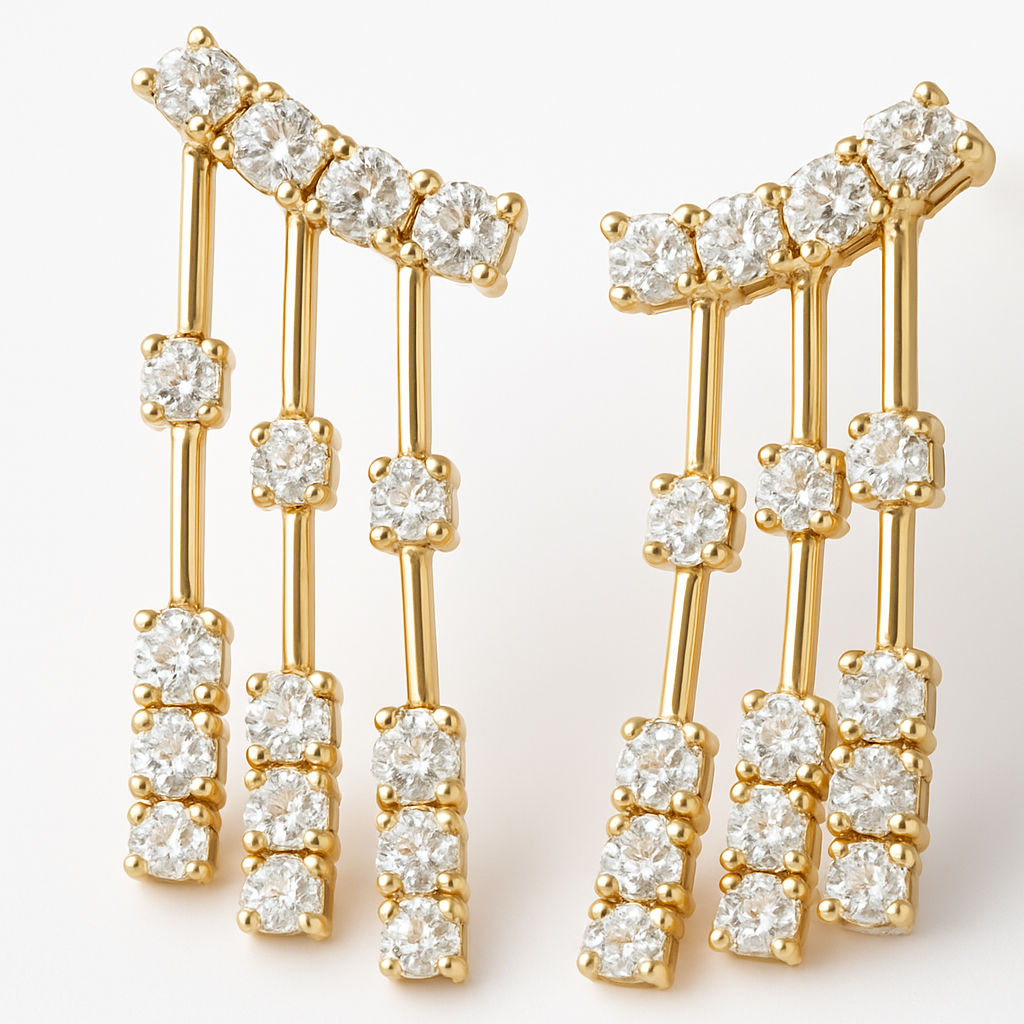 18K Gold Diamond Dangle Earrings White/Yellow-E10866DI