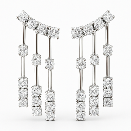 18K Gold Diamond Dangle Earrings White/Yellow-E10866DI