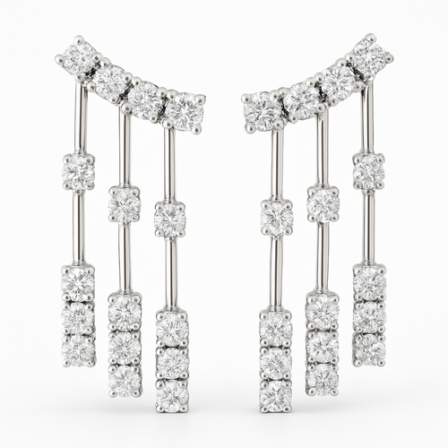 18K Gold Diamond Dangle Earrings White/Yellow-E10866DI
