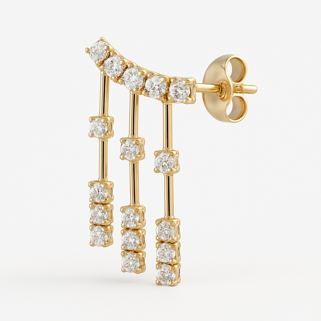 18K Gold Diamond Dangle Earrings White/Yellow-E10866DI