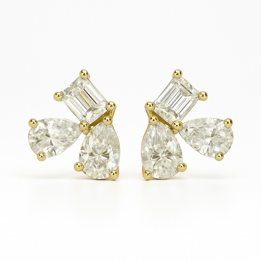 18K Yellow Gold Fancy Cut Diamond Stud Earrings-E11077DI