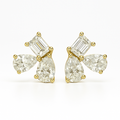 18K Yellow Gold Fancy Cut Diamond Stud Earrings-E11077DI