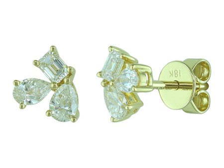 18K Yellow Gold Fancy Cut Diamond Stud Earrings-E11077DI