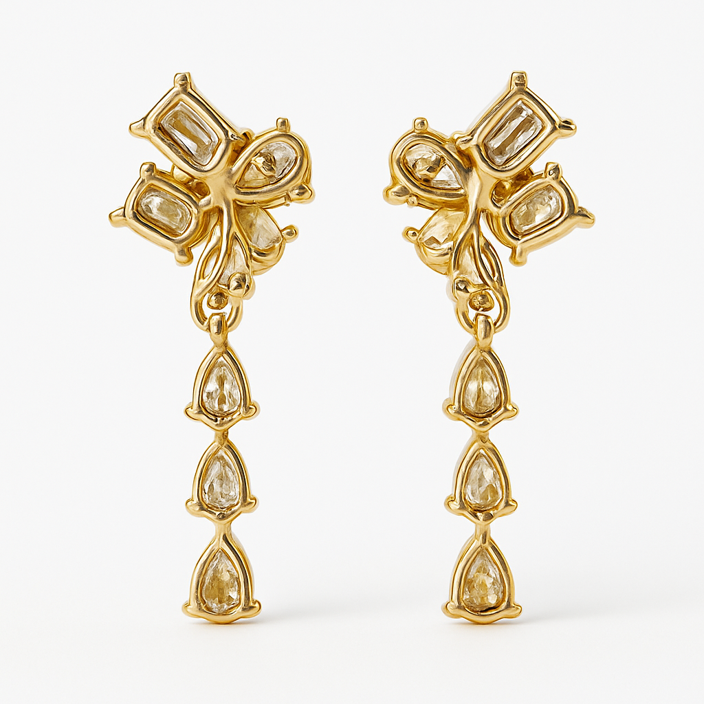 18K Yellow Gold Fancy Cut Diamond Earrings-E11079DI