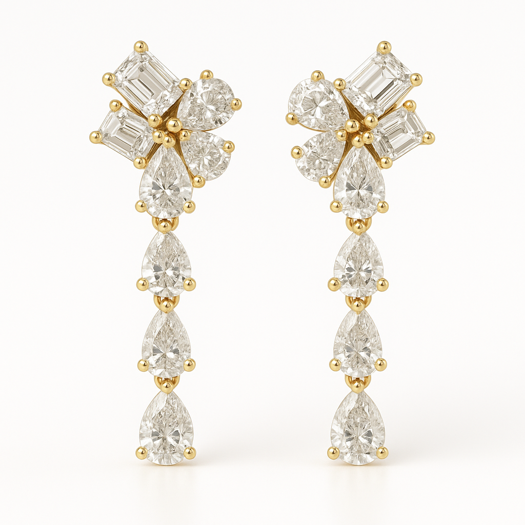 18K Yellow Gold Fancy Cut Diamond Earrings-E11079DI