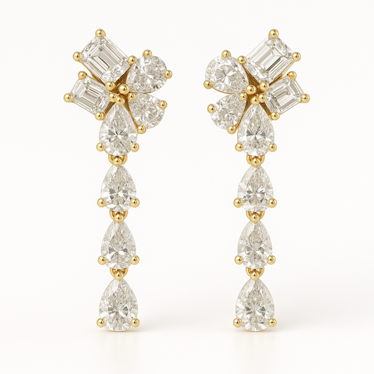 18K Yellow Gold Fancy Cut Diamond Earrings-E11079DI