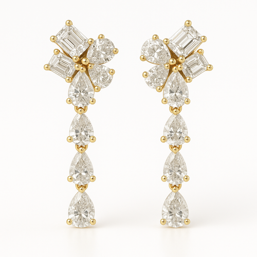 18K Yellow Gold Fancy Cut Diamond Earrings-E11079DI