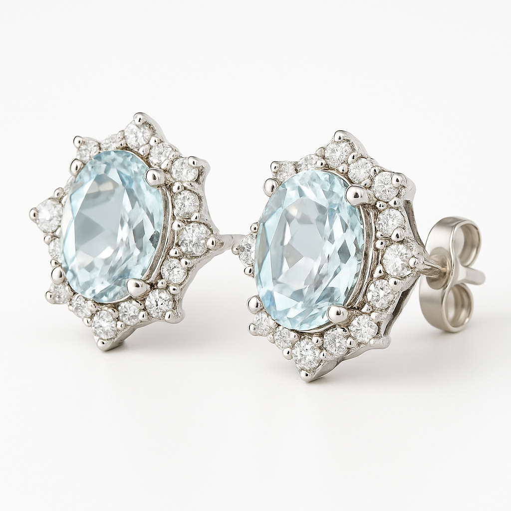 18K White Gold Aquamarine Diamond Stud Earrings-EE3876AQ