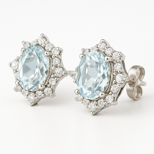 18K White Gold Aquamarine Diamond Stud Earrings-EE3876AQ