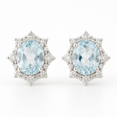 18K White Gold Aquamarine Diamond Stud Earrings-EE3876AQ