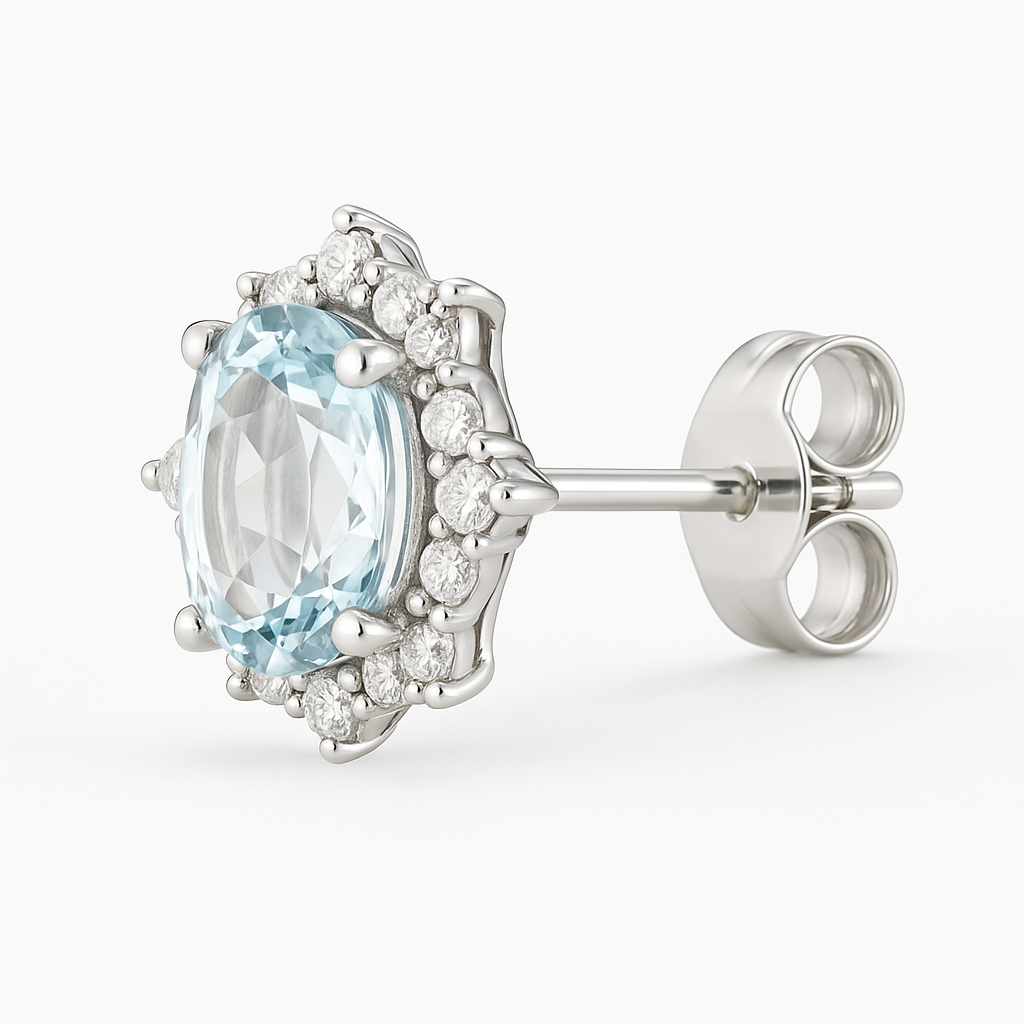 18K White Gold Aquamarine Diamond Stud Earrings-EE3876AQ