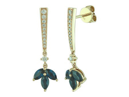 14K Yellow Gold Marquise Cut Sapphire and Diamond Drop Dangle Earrings