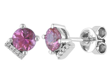 14K White Gold Pink Sapphire and Diamond Stud Earrings