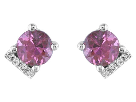 14K White Gold Pink Sapphire and Diamond Stud Earrings