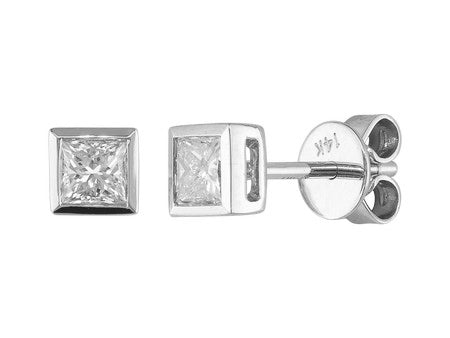 14K White Gold Princess Cut Diamond Stud Earrings