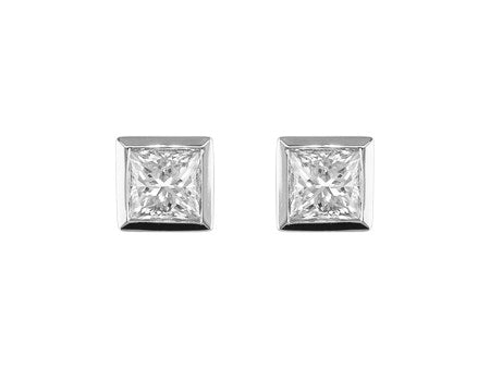 14K White Gold Princess Cut Diamond Stud Earrings