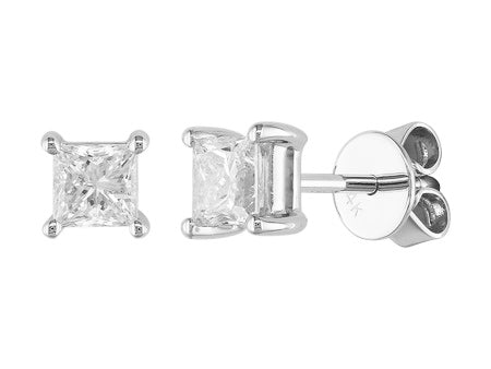 14K White Gold Princess Cut Diamond Stud Earrings