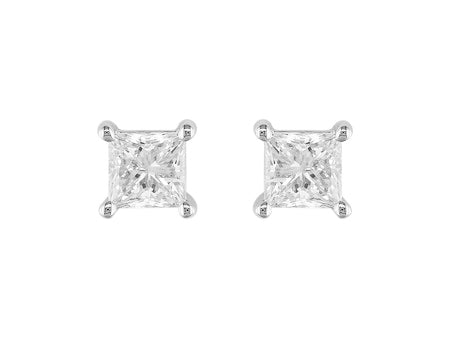 14K White Gold Princess Cut Diamond Stud Earrings