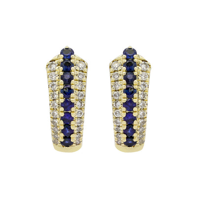 14K Gold Sapphire and Diamond Half Hoop Earrings for Women