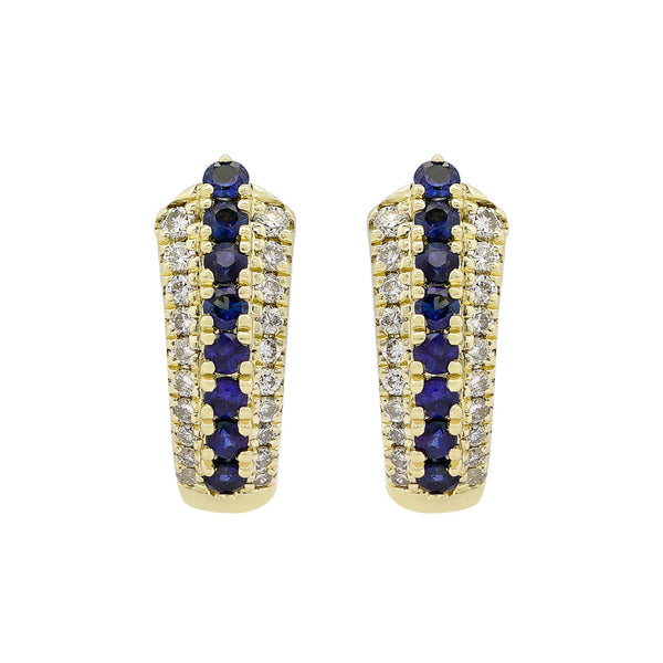 14K Gold Sapphire and Diamond Half Hoop Earrings for Women