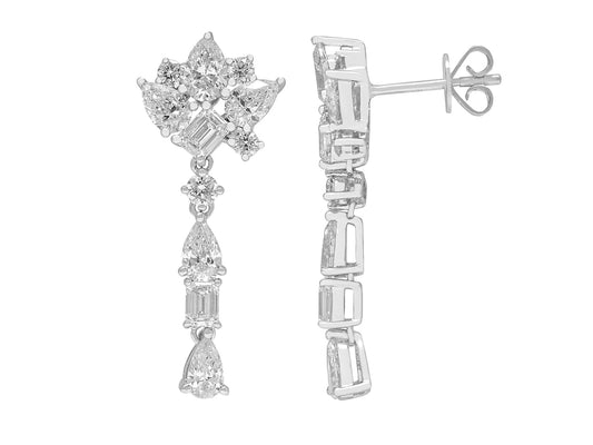 18K White Gold Fancy Cut Diamond Cluster Drop Earrings