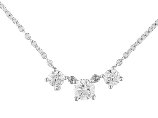 18K White Gold 3 Stone Diamond Necklace