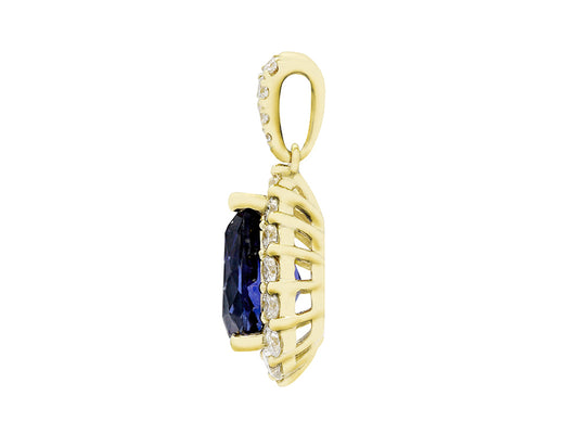 18K Yellow Gold Pear Cut Sapphire and Diamond Pendant